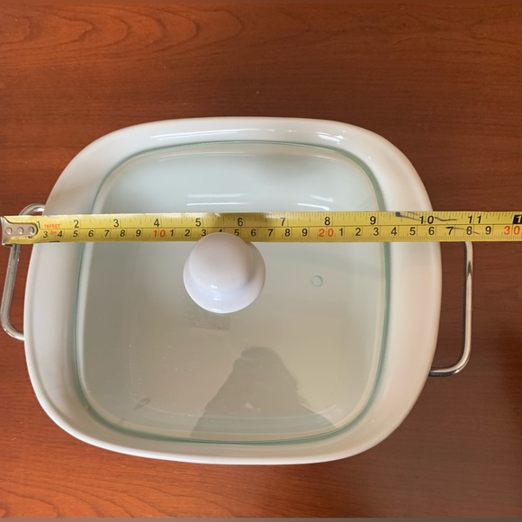 Porcelain buffet serving casserole dish & glass lid & chrome plated warmer Rack - Picture 6 of 6